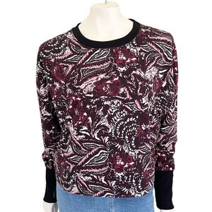 JOIE Caleigh Drop Shoulder Printed Cropped Sweatshirt Thumb holes SZ L